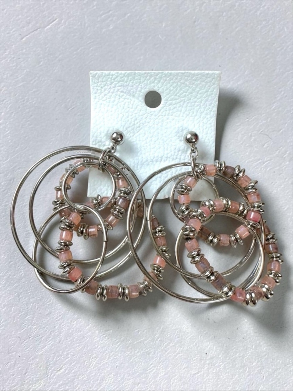 Free People Racer Moonstone Beaded Hoops in Blush Pink Silver 70s 80s Retro NWT